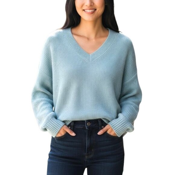 Sunny Cashmere Ice Blue V-Neck Sweater - Picture 12 of 12